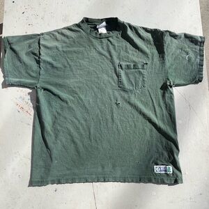 Men's Discus T-Shirt Green Solid Pocket 2XL THRASHED Grunge Workwear Distressed